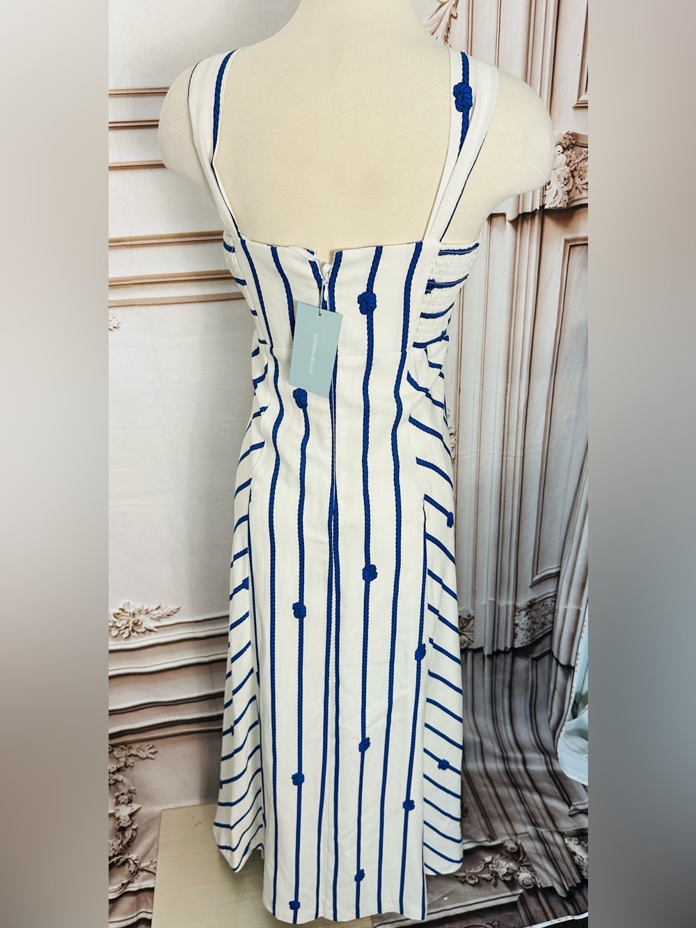 ANTONIO MELANI White and Blue Striped Knot-Front Maxi Dress - Picture 4 of 12